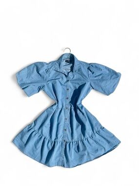 Blush Blue Puff Sleeve Tiered Shirt Dress Cottagecore Babydoll XL